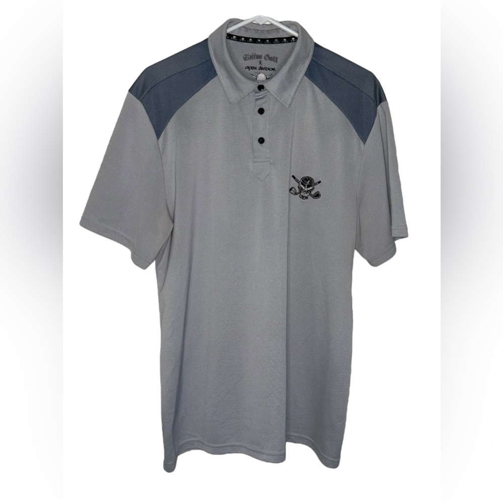 Tattoo Golf Apex Division Polo Shirt Men’s Size Large Gray Stretch Skull Preppy